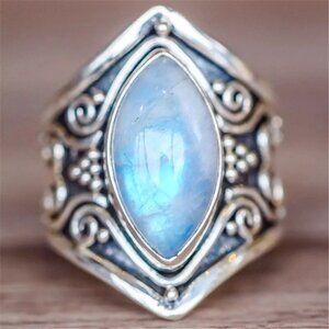 New Victorian Style Simulated Opal Silver Tone Ring
